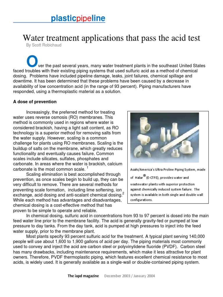 Water Treatment Applications That Pass The Acid Test Plastic Line PDF Sulfuric Acid Pipe