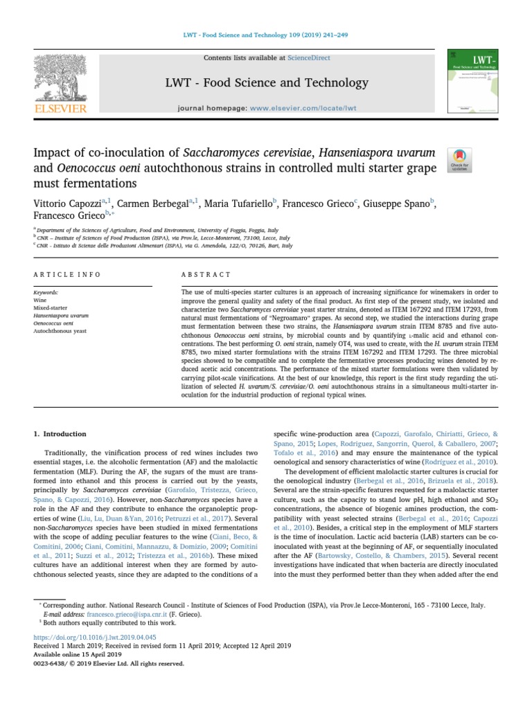 Impact of Co Inoculation of Saccharomyces Cerevisiae Hanseniaspora U ...