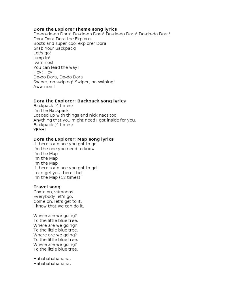 Dora The Explorer Backpack Song