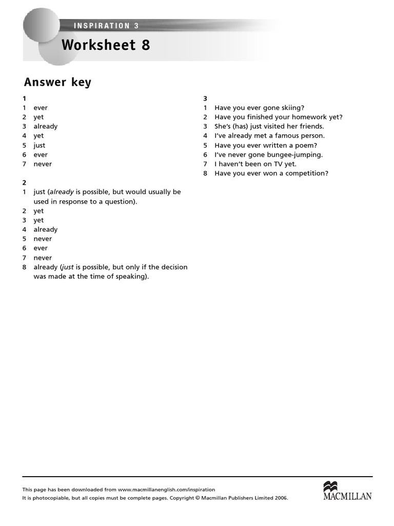 Worksheet 8: Answer Key | PDF