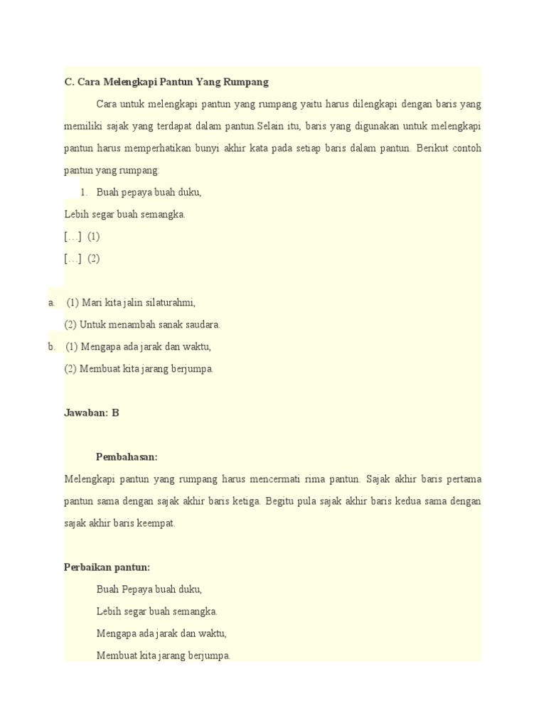 C Cara Melengkapi Pantun Yang Rumpang Pdf