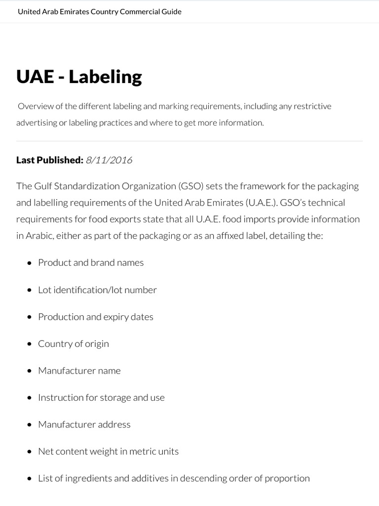 UAE Food Labeling Requirements Guide | PDF | United Arab Emirates ...