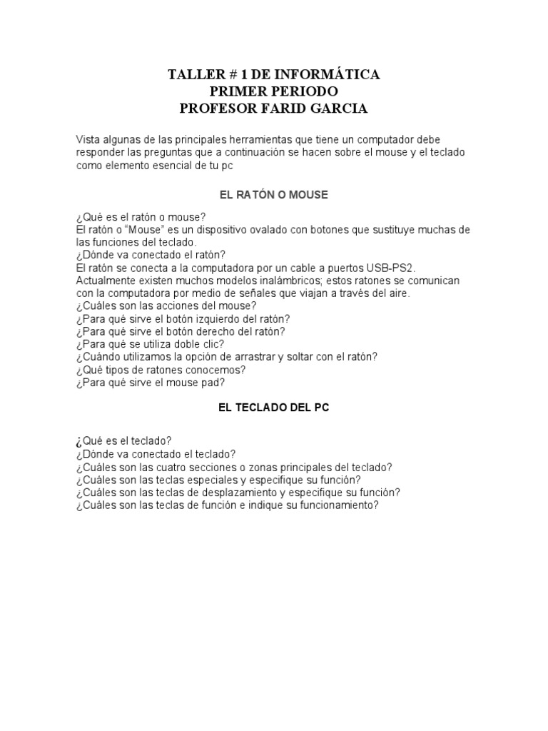 Taller # 1 de Informatica Grado Sexto 03 | PDF