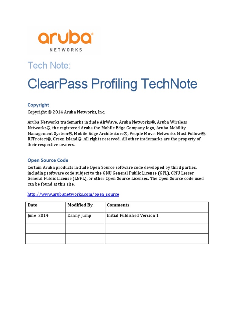 ClearPass Profiling TechNote PDF Ip Address Computer Network