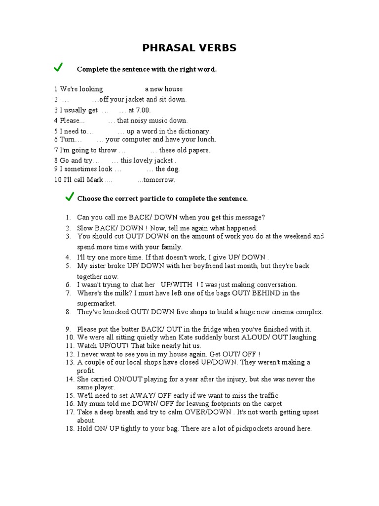 Phrasal Verbs Exercises With Answers | PDF | Linguistic Morphology ...