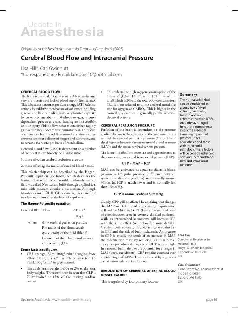 Cerebral Blood Flow and Regulation | PDF | Cerebrospinal Fluid ...