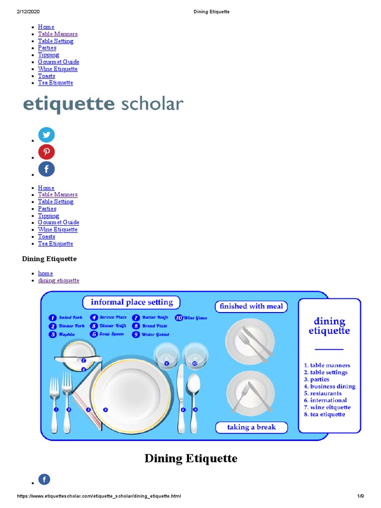 Dining Etiquette PDF Restaurants Tableware