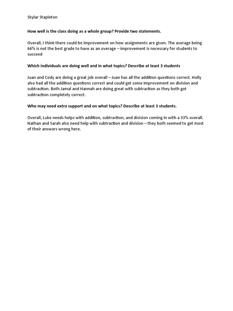 Class Performance Review and Support Needs | PDF