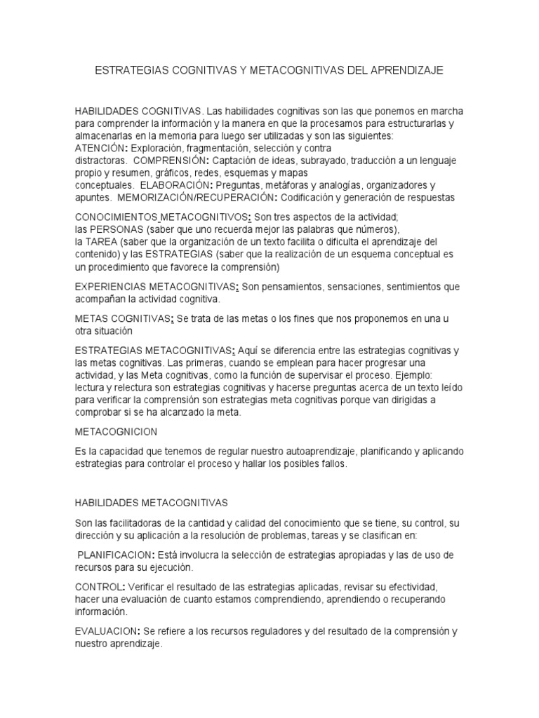 Estrategias de Aprendizaje Cognitivo | PDF | Memoria | Aprendizaje