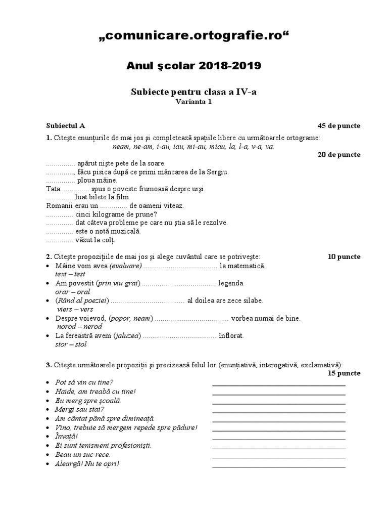 Barem Ccro - Clasa 4 - Var1 | PDF