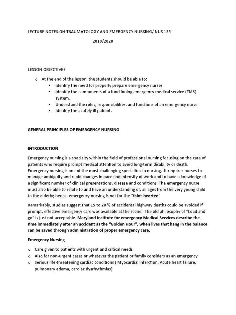 Emergency Nursing and Traumatology Notes | PDF | Emergency | Emergency ...
