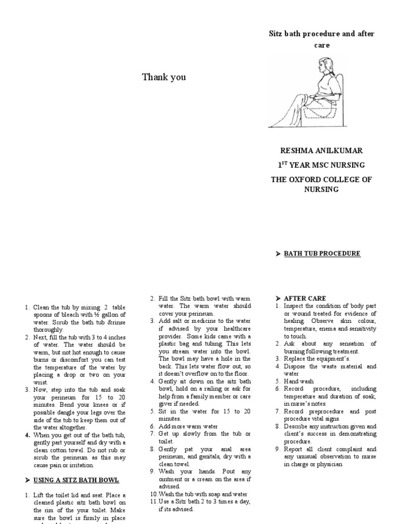 Thank You Sitz Bath Procedure and After Care PDF Water Medical