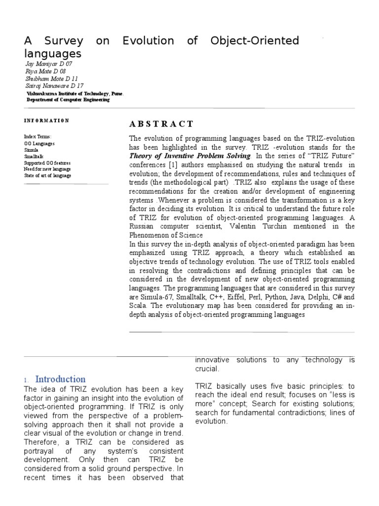 A Survey On Evolution of Object-Oriented Languages | PDF | Object ...