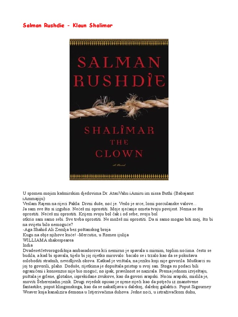 značajan prezirati očajavati  Salman Rushdie - Klaun Shalimar | PDF