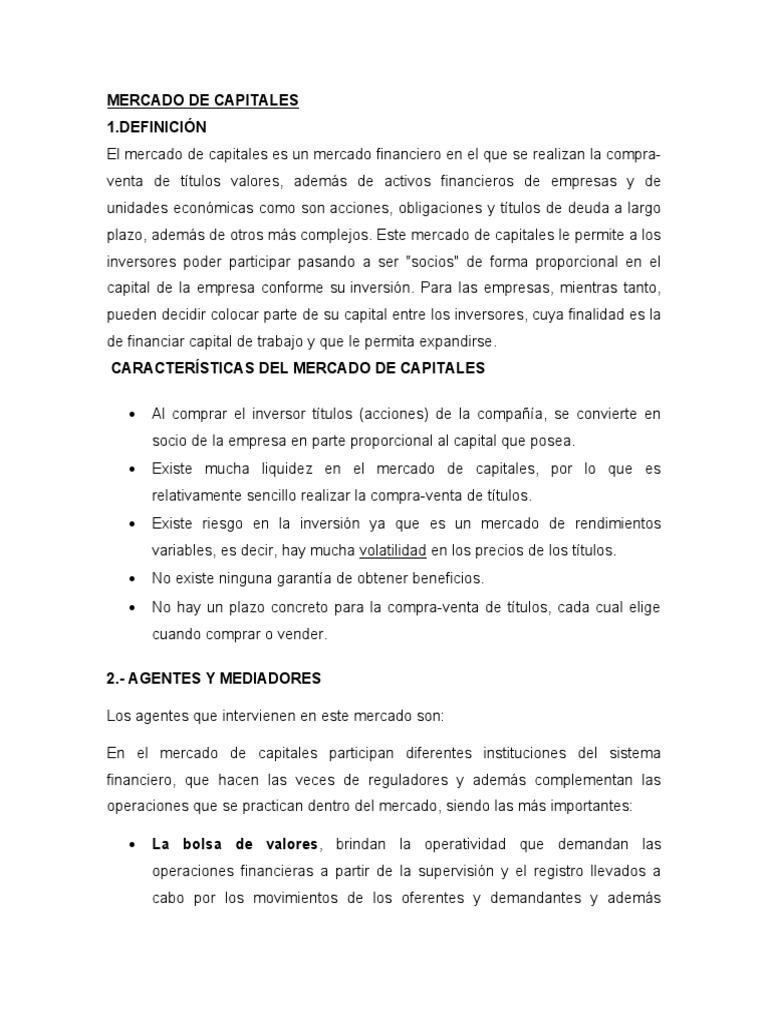 Mercado de Capitales | PDF | Empresa de inversiones | Bolsa