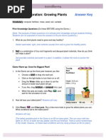 Student Exploration: Growing Plants: Answer Key