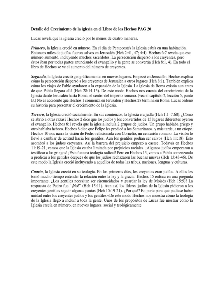 Detalle Del Crecimiento de La Iglesia en El Libro de Los Hechos | PDF ...