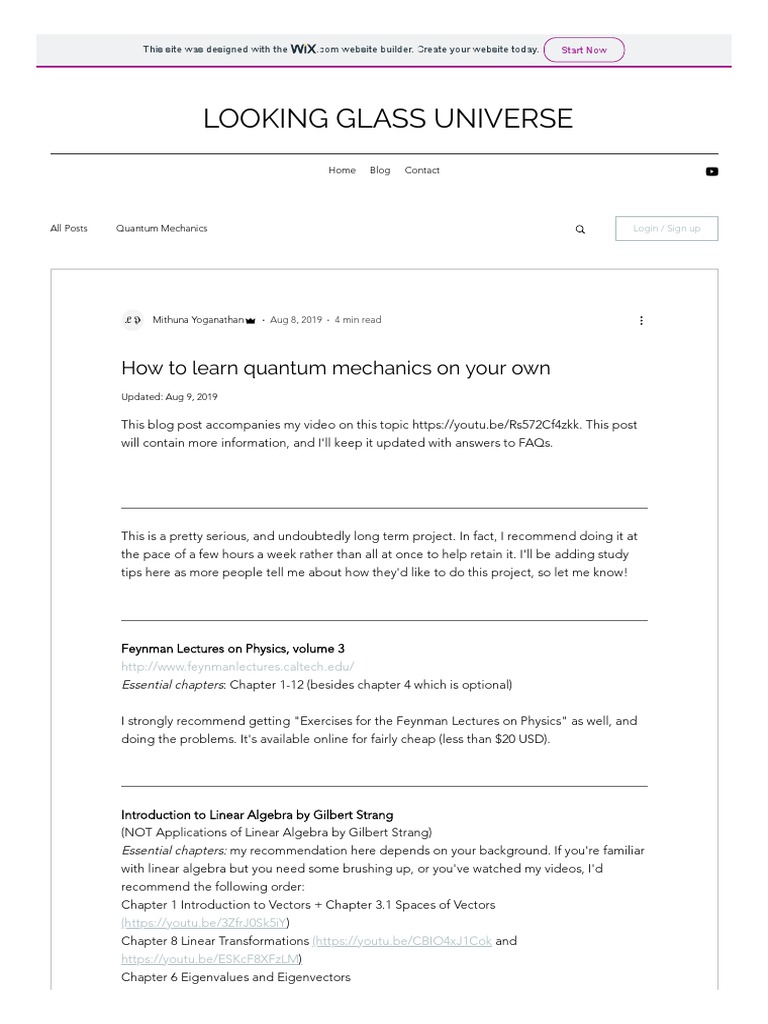 How To Learn Quantum Mechanics On Your Own PDF Download Free PDF