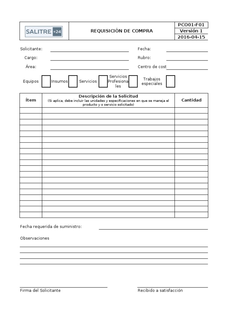 Formulario de Requisición de Compra | PDF