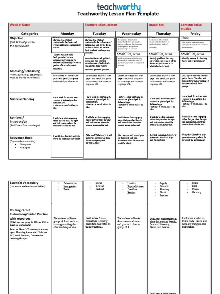Neuro Nine Lesson Plan Template Fillable-Word 1 | PDF | Learning ...