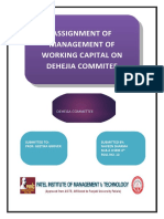 Assignment of Management of Working Capital On Dehejia Commitee