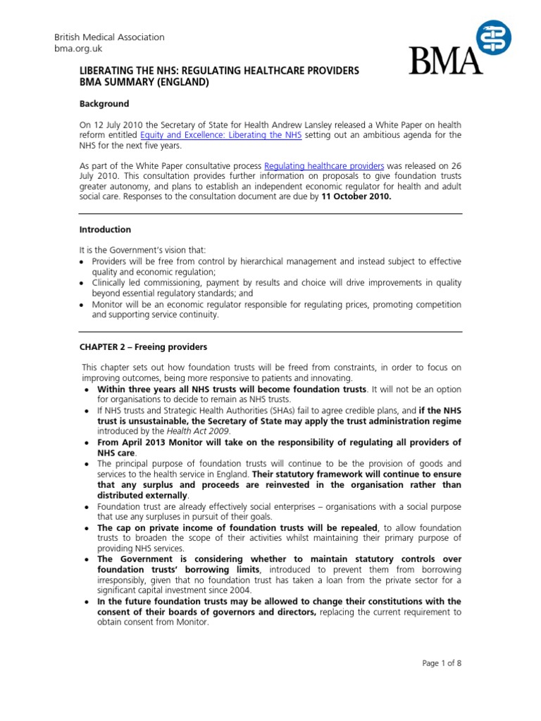 Regulating Healthcare Providers in NHS | PDF | National Health Service ...