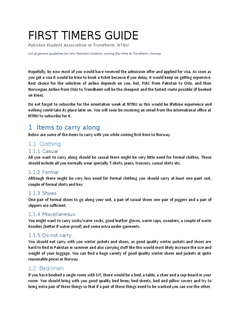 First Timers Guide 1 Items To Carry Along Pdf Kitchen Utensil Bus