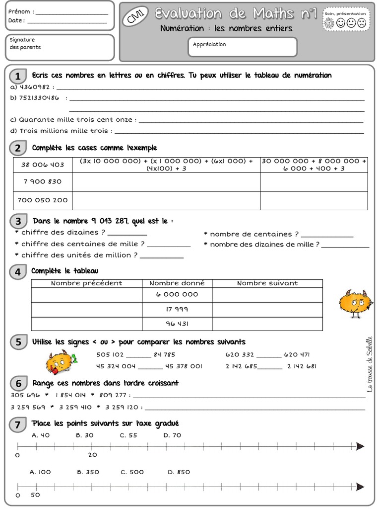 Exercices Comparer Ranger Encadrer Des Nombres Entiers Cm1 Pdf Eva 1 CM1 Numération S | PDF | Entier naturel | Notation (mathématiques)