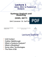 Systems Analysis and Modelling (6365, 6677) : Administration, SDLC & Purpose of Analysis