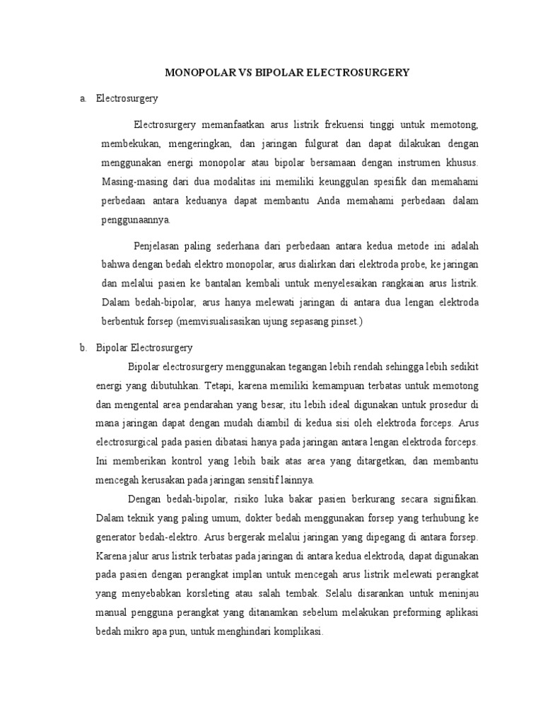 Monopolar VS Bipolar Electrosurgery | PDF