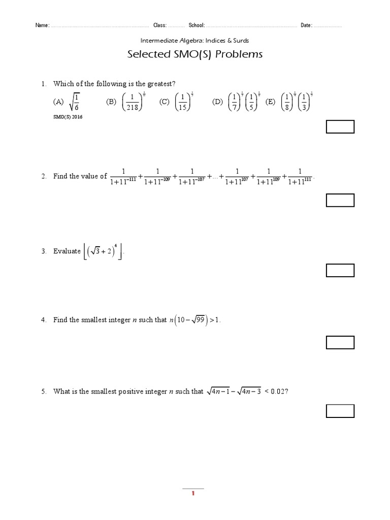 Indices & Surds: SMO(S) Problems | PDF