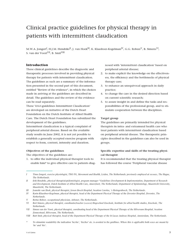 Guidelines for Intermittent Claudication | PDF | Physical Therapy ...