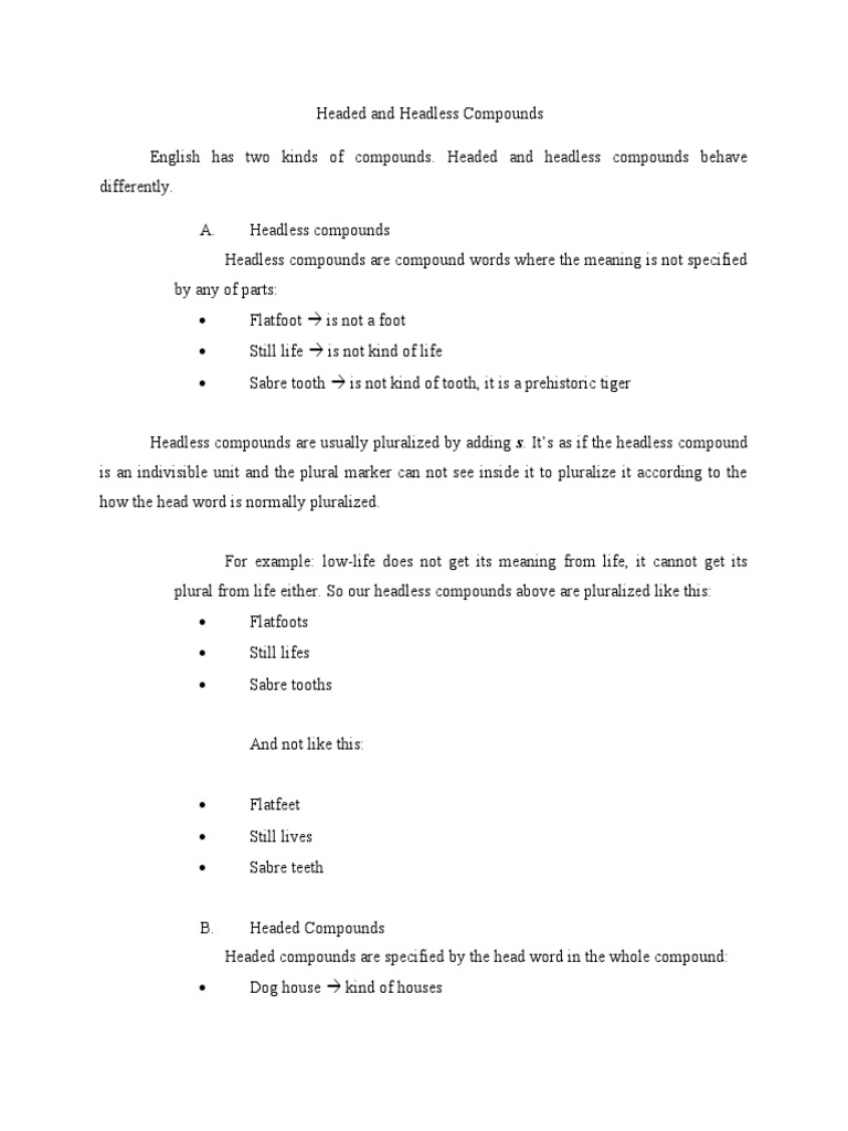 Headed vs Headless Compounds Explained | PDF | Language Arts & Discipline