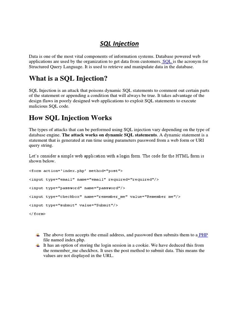 SQL Injection | PDF | Sql | World Wide Web
