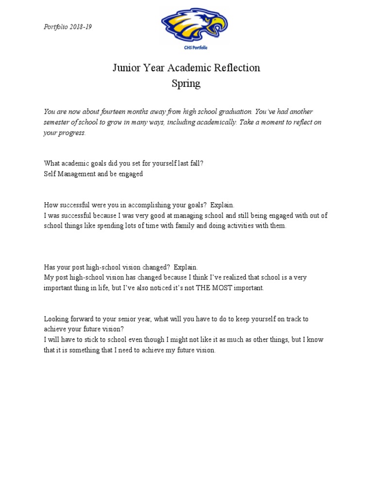 Junior Year Academic Reflection | PDF | Career & Growth | Self-Improvement