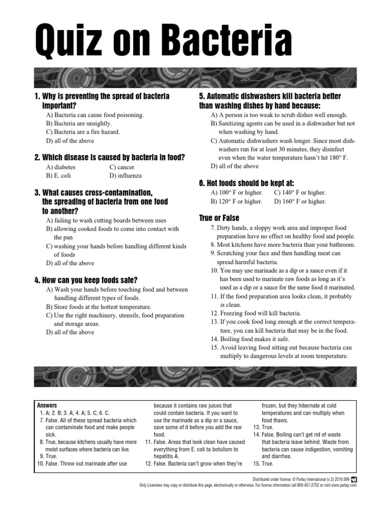 Quiz On Bacteria Answers PDF Dishwasher Foods
