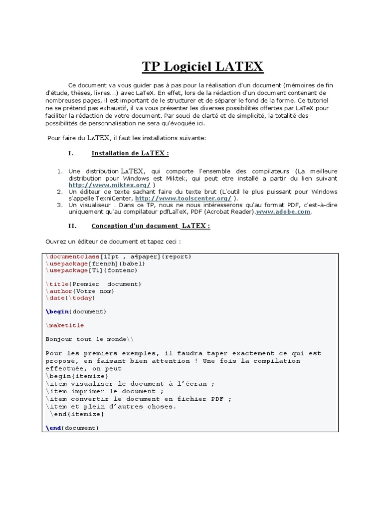Guide pratique pour créer un document LaTeX | PDF | Application | Logiciel