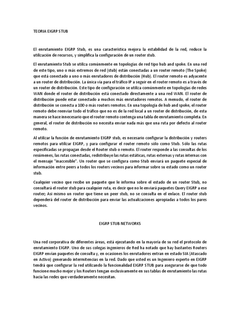 Configuración de EIGRP Stub en Redes | PDF | Enrutador (Computación ...