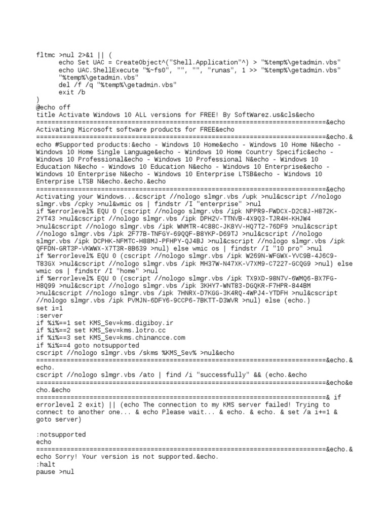 kms activation script windows 10