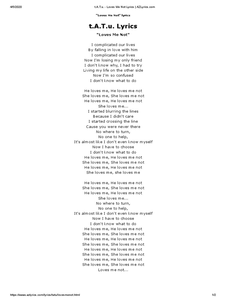 T A T U Loves Me Not Lyrics