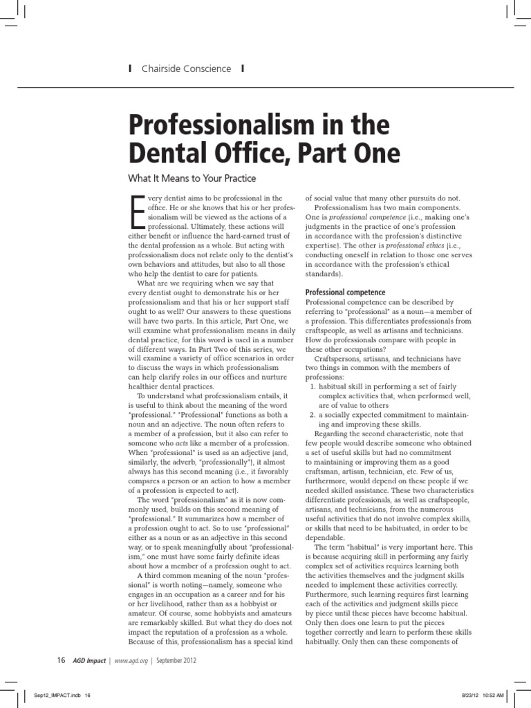 Professionalism in The Dental Office, Part One I Chairside Conscience