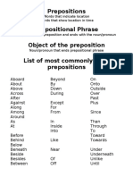 Prepositions Prepositional Phrase Object of The Preposition List of Most Commonly Used Prepositions