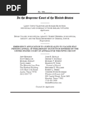 Valentine V Collier Stay Application Pdf Standard Of Review Injunction