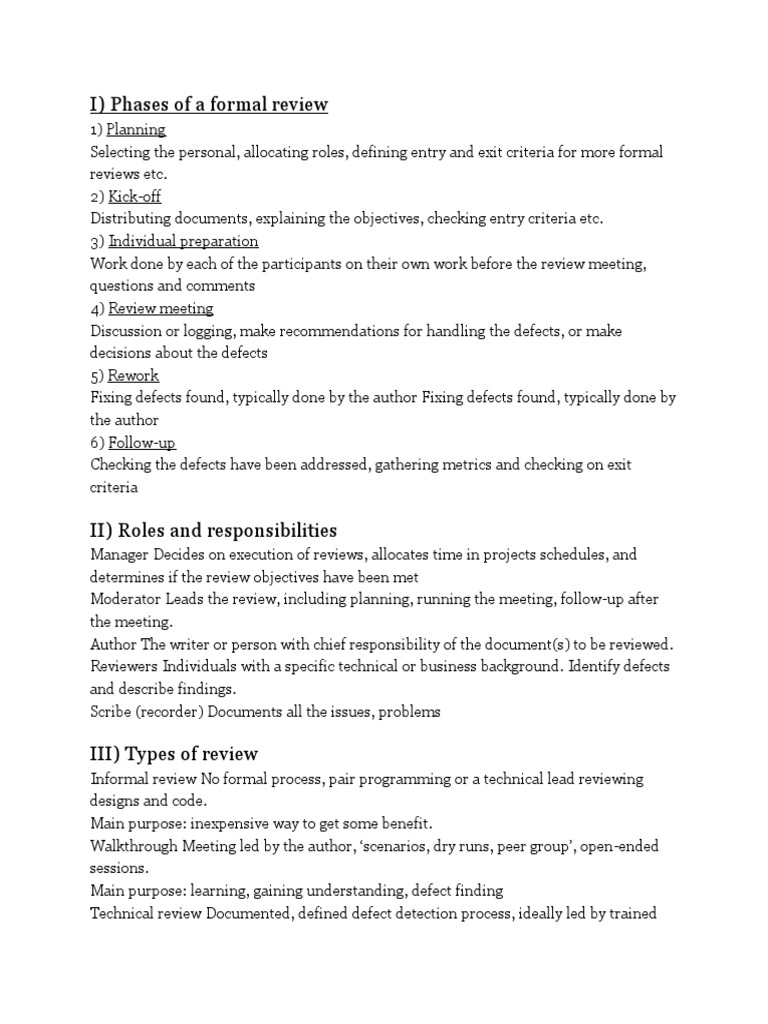 Phases and Roles in Formal Reviews | PDF | Risk | Specification ...