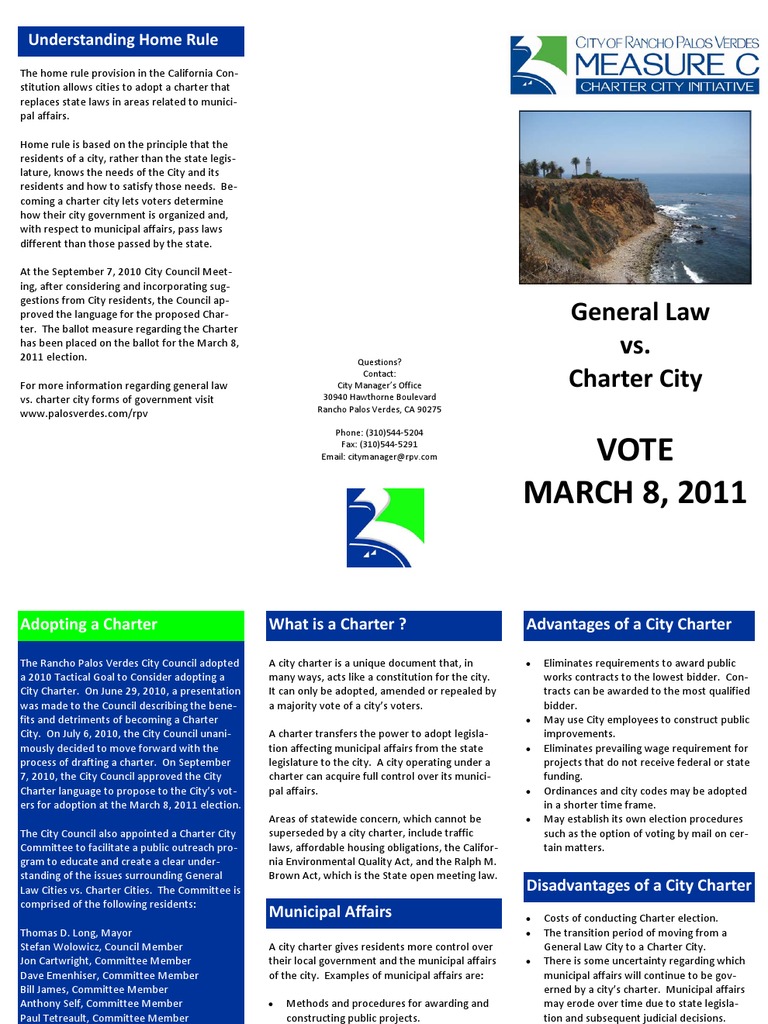 Rancho Palos Verdes City Charter Guide | PDF | Initiative | Elections