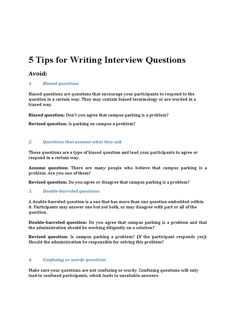 5 Tips For Writing Interview Questions | PDF