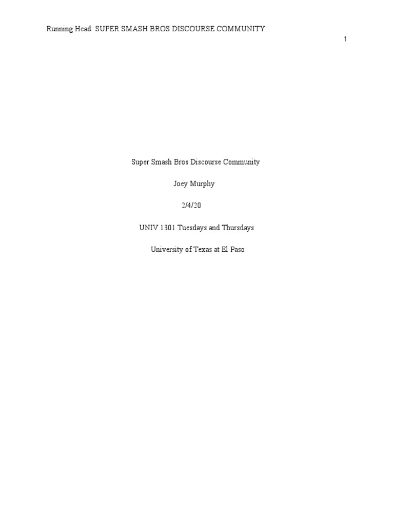 Super Smash Bros Discourse Community Final Draft 1 | PDF | Nintendo ...