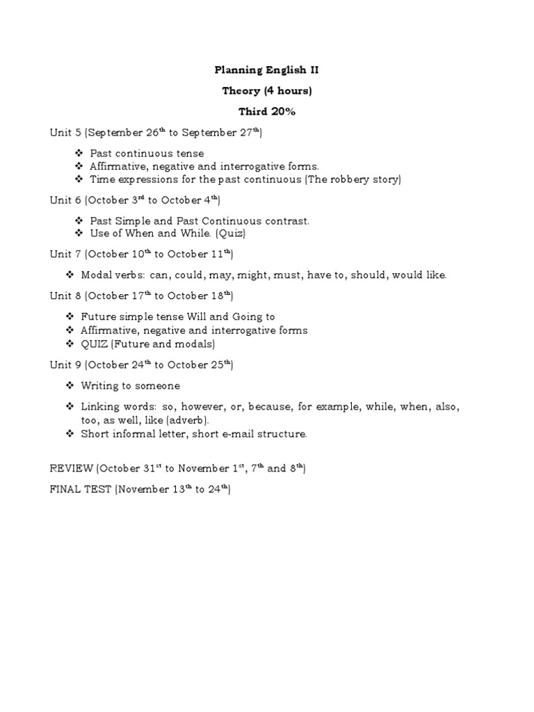 Planning English II Theory (4 Hours) Third 20 TH TH PDF