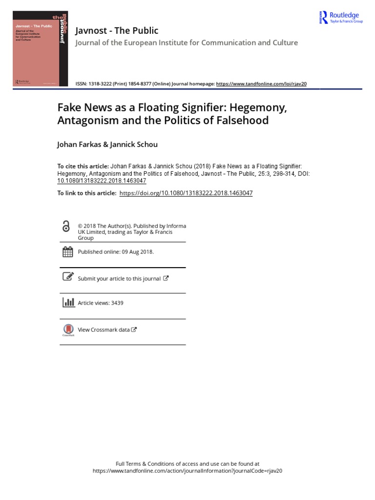 Fake News As A Floating Signifier Hegemony Antagonism and The Politics ...