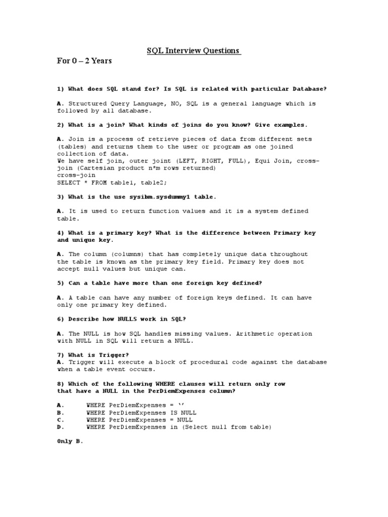DB2 Query Interview Questions | PDF | Sql | Software Engineering